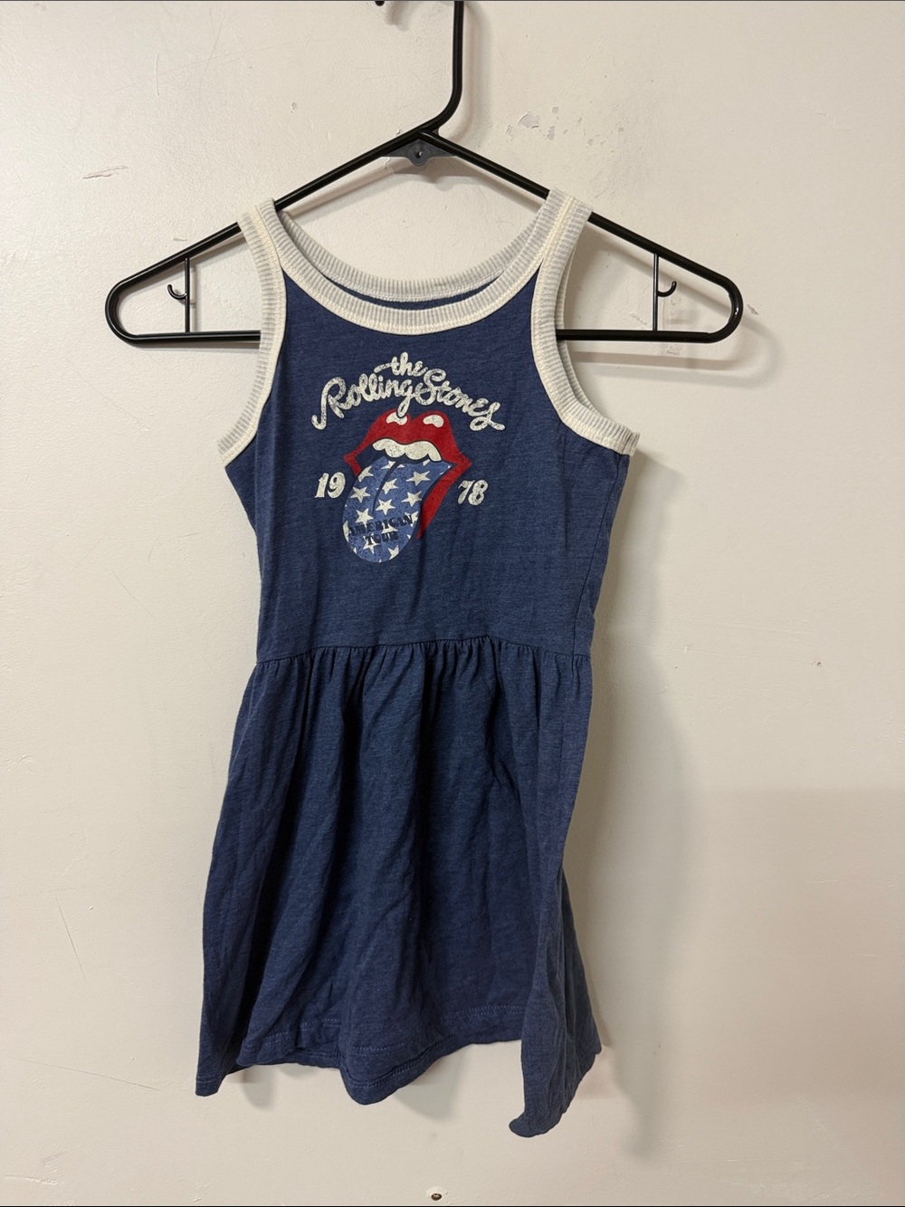 the Rolling Stones Navy Tank Dress with Patriotic Tongue Graphic